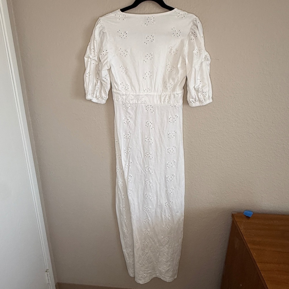 Asos Womens 4 Babydoll White Maxi Dress Eyelet Millkmaid Coquette Country Dainty - Picture 2 of 14